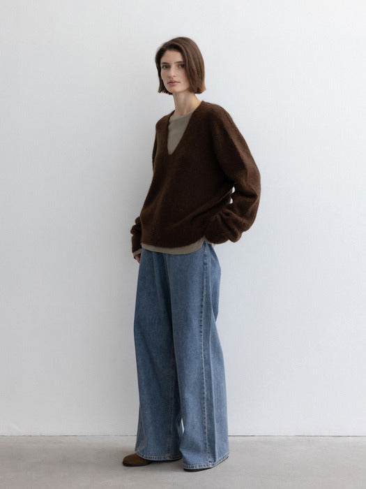 [moia] v-neck mohair knit (brown)