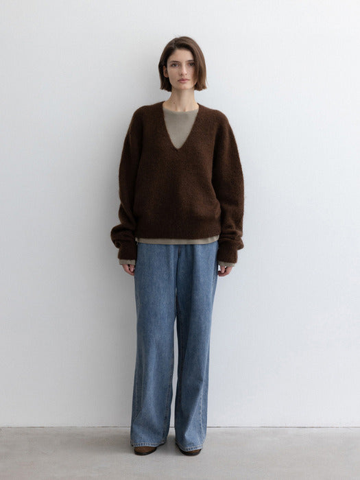 [moia] v-neck mohair knit (brown)