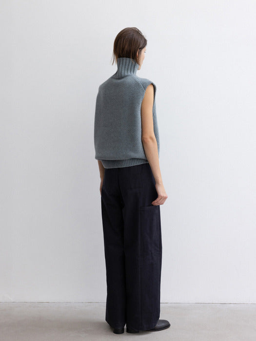 [moia] wool turtle vest (stone blue)