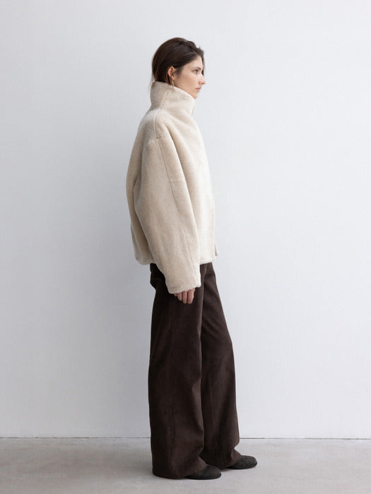 [moia] high-neck fur coat (ivory)