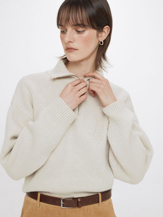 [raive] Logo Half Zip-up Knit in Oatmeal VK3WP171-9L