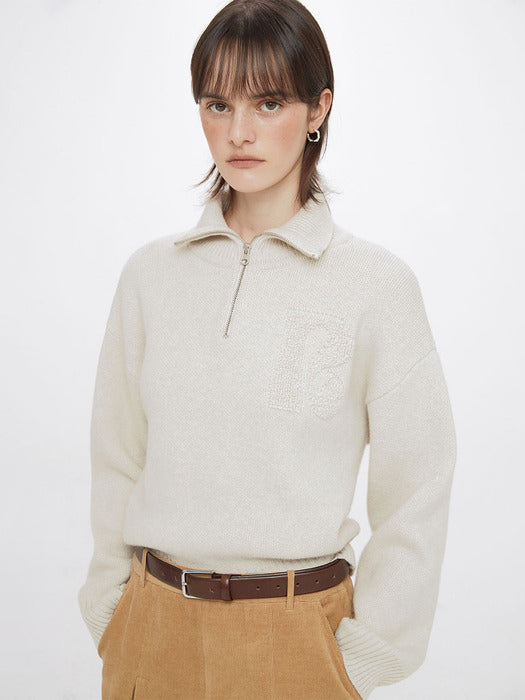 [raive] Logo Half Zip-up Knit in Oatmeal VK3WP171-9L