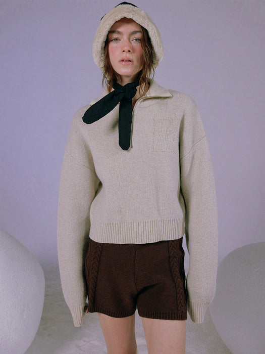 [raive] Logo Half Zip-up Knit in Oatmeal VK3WP171-9L