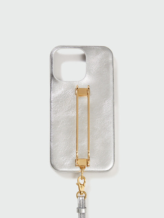 Eenk Phone Case with Leather Strap Crinkle Silver