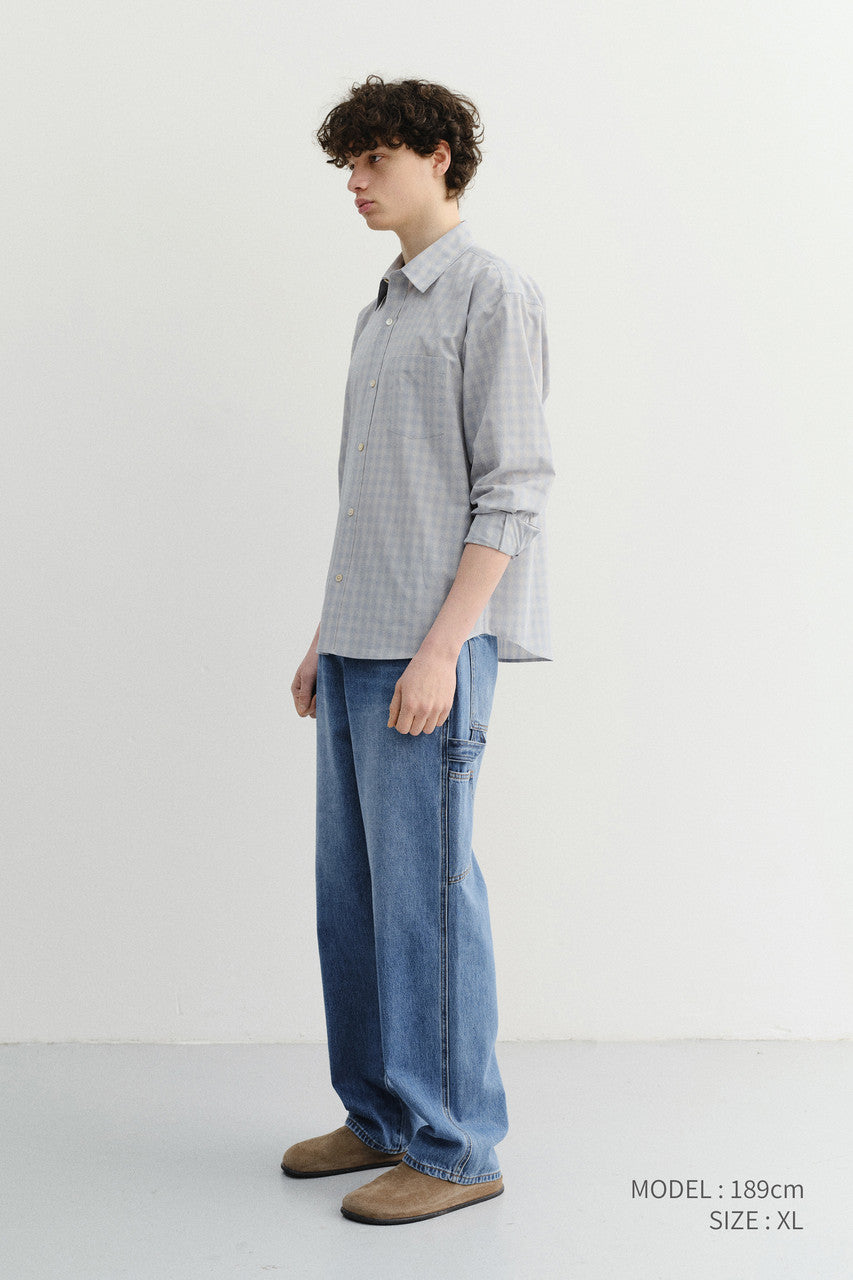Dunst Unisex Cropped Checked Shirt Soft Blue Check