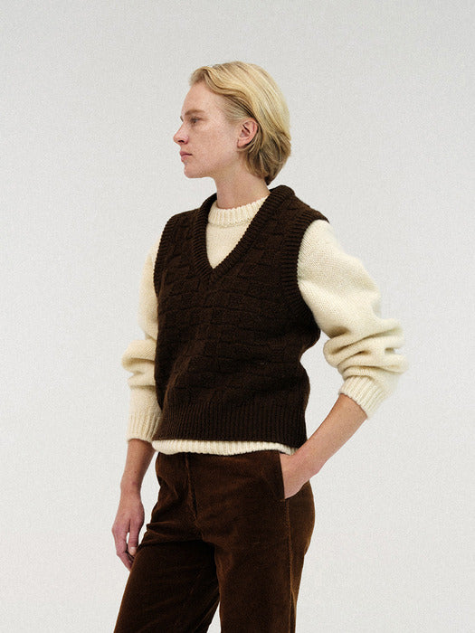 Chess wool vest (Brown)