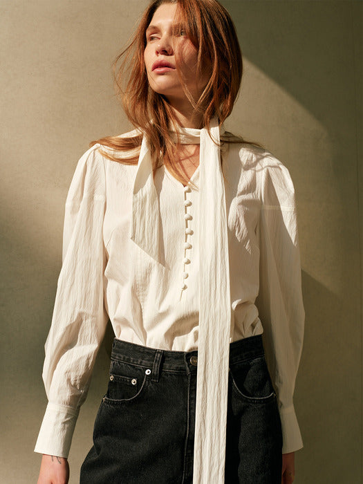 Loeuvre Tie Puff Sleeve Blouse
