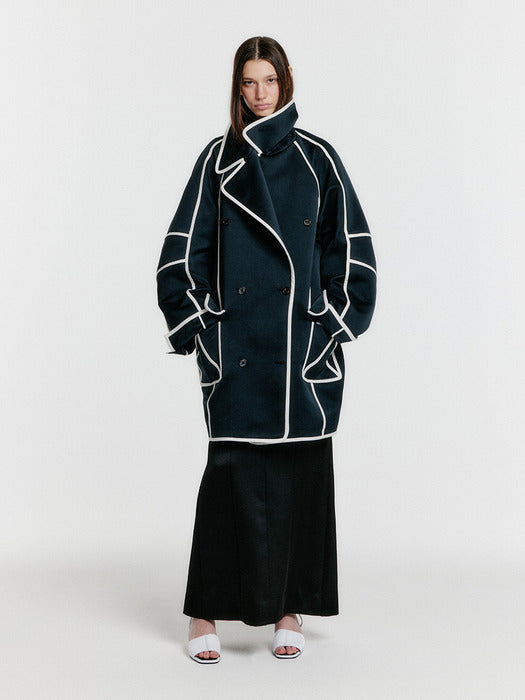 Eenk Yeather Piping Pea Coat - Black