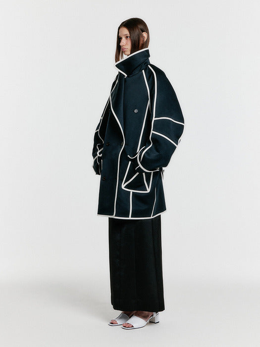 Eenk Yeather Piping Pea Coat - Black