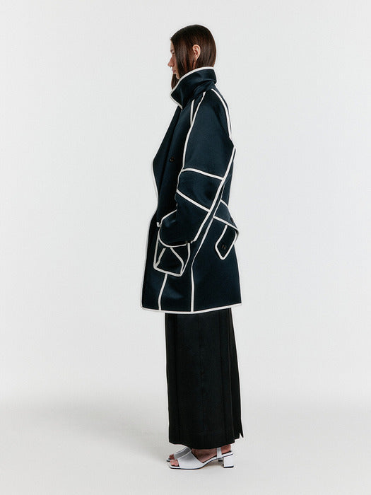 Eenk Yeather Piping Pea Coat - Black