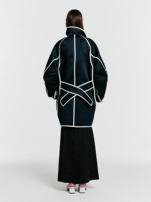 Eenk Yeather Piping Pea Coat - Black
