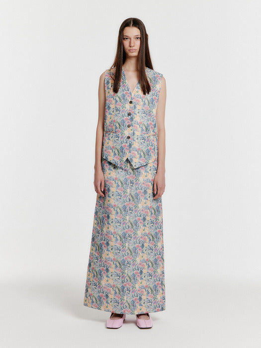 [EENK] Yiva Floral Buttoned Vest - Cream/Blue Multi