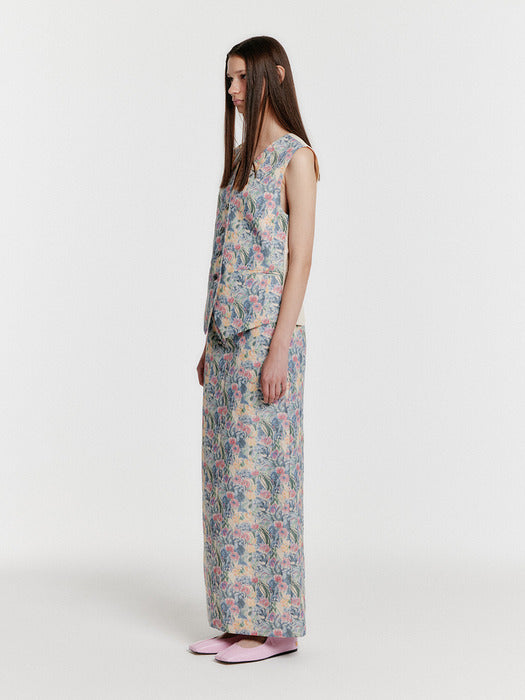 [EENK] Yiva Floral Buttoned Vest - Cream/Blue Multi