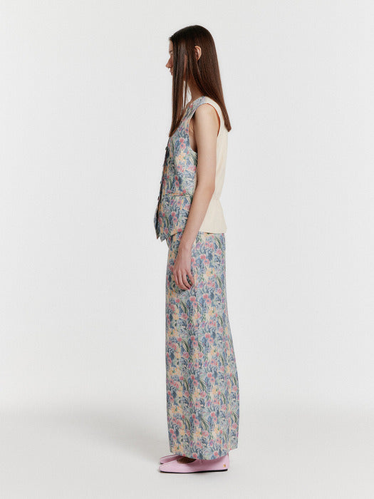 [EENK] Yiva Floral Buttoned Vest - Cream/Blue Multi