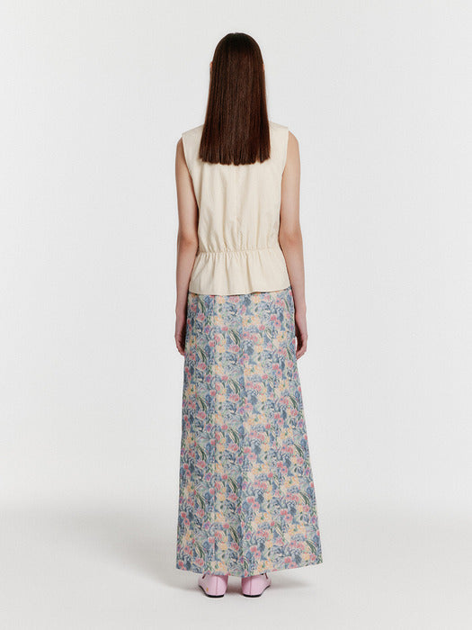 [EENK] Yiva Floral Buttoned Vest - Cream/Blue Multi