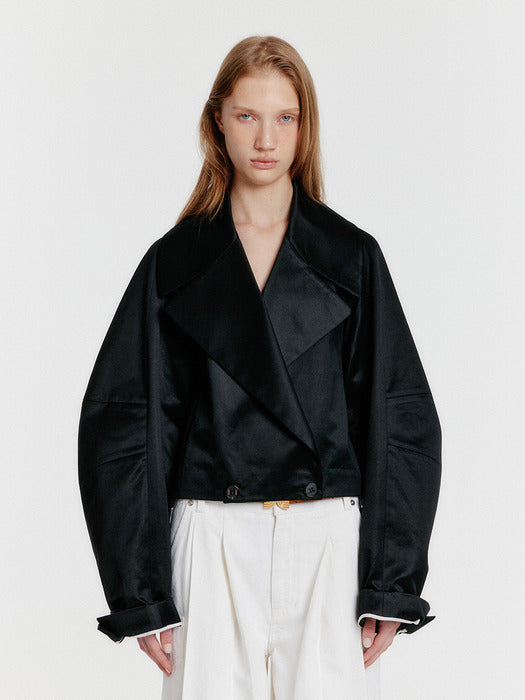 Eenk Yun Oversized One-Button Short Jacket - Black