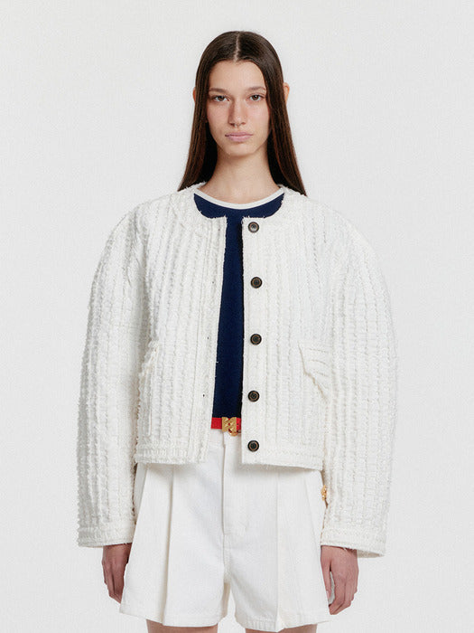 Eenk Yelly Short Textured Single Jacket - White