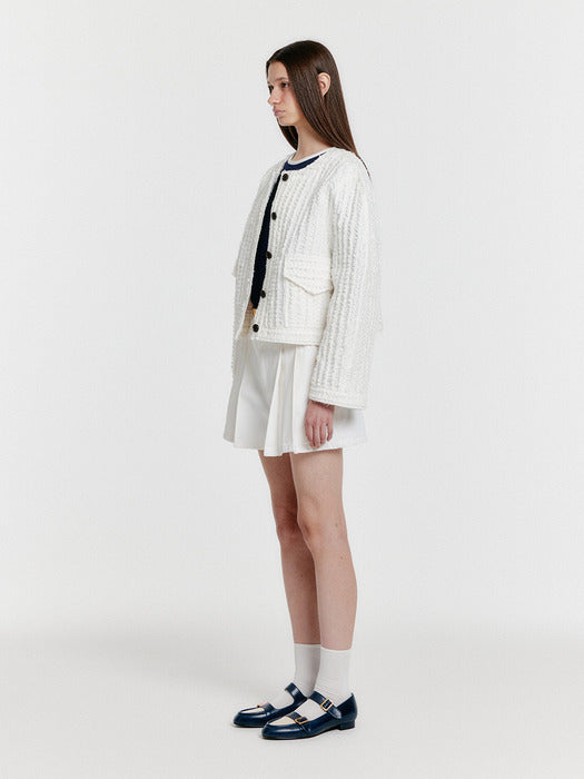 Eenk Yelly Short Textured Single Jacket - White