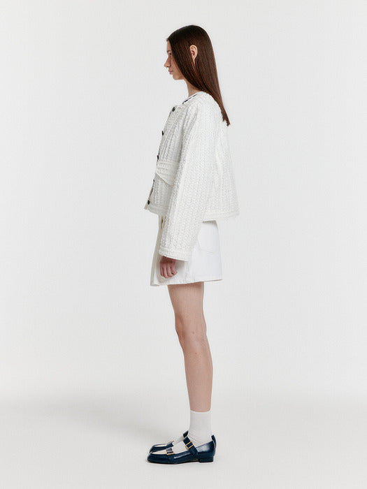 Eenk Yelly Short Textured Single Jacket - White