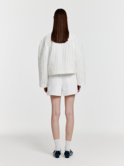 Eenk Yelly Short Textured Single Jacket - White
