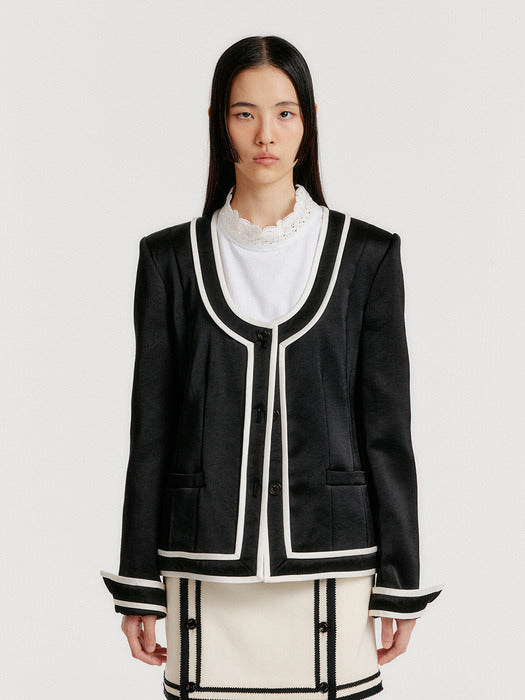 Eenk Yase Contrast U-Neck Jacket - Black/Ivory