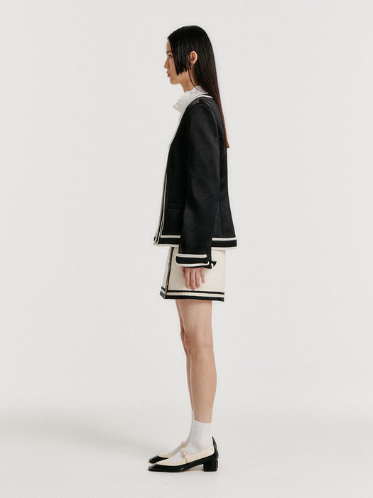 Eenk Yase Contrast U-Neck Jacket - Black/Ivory