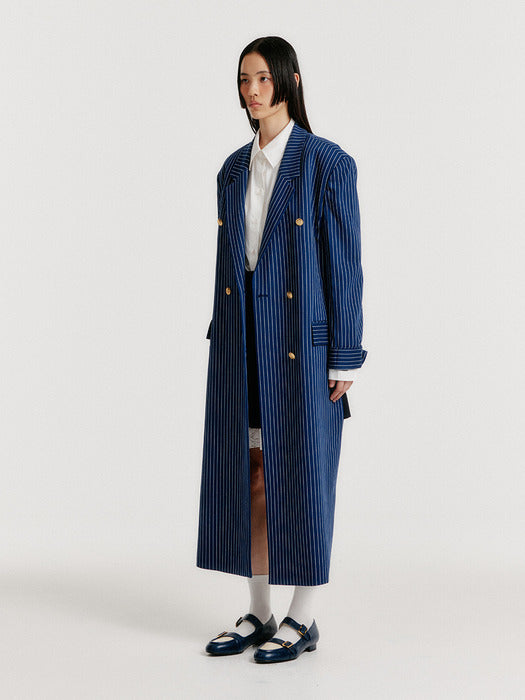 Eenk Yenna Unbalanced Long Jacket - Navy Stripe