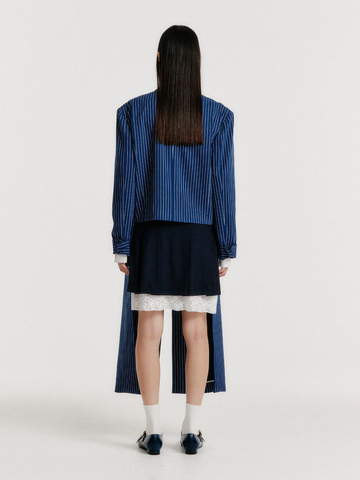 Eenk Yenna Unbalanced Long Jacket - Navy Stripe
