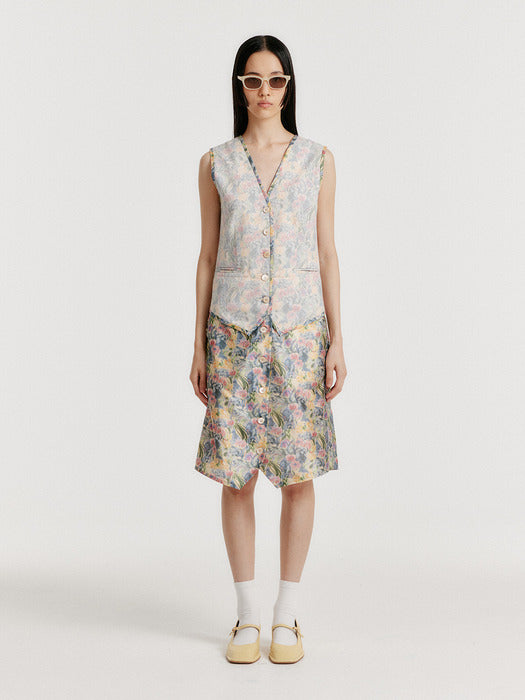Eenk Yulin Layered Vest Dress - Cream/Blue Multi