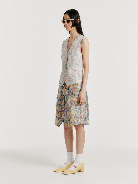 Eenk Yulin Layered Vest Dress - Cream/Blue Multi