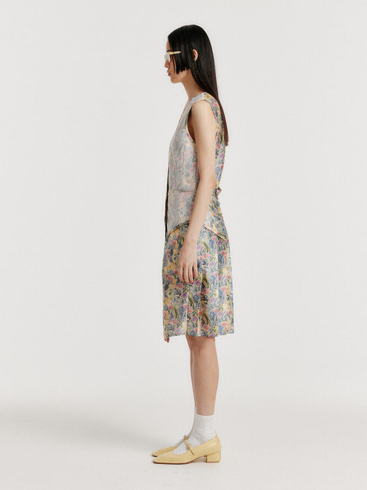 Eenk Yulin Layered Vest Dress - Cream/Blue Multi