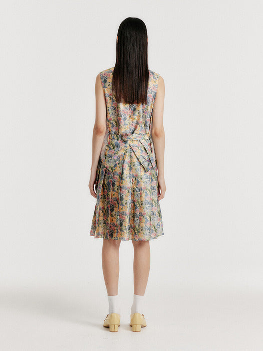 Eenk Yulin Layered Vest Dress - Cream/Blue Multi