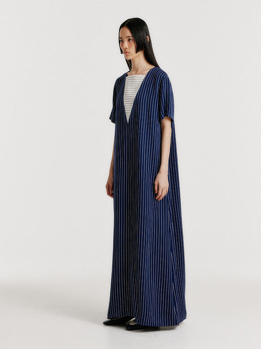 Eenk Yiana Short Sleeve Maxi Dress - Navy Stripe