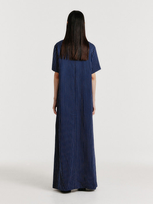 Eenk Yiana Short Sleeve Maxi Dress - Navy Stripe