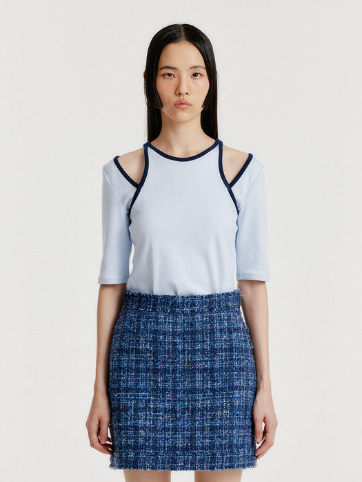 Eenk Youel Half Sleeve Cutout Top - Sky Blue