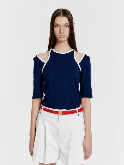 Eenk Youel Half Sleeve Cutout Top - Navy