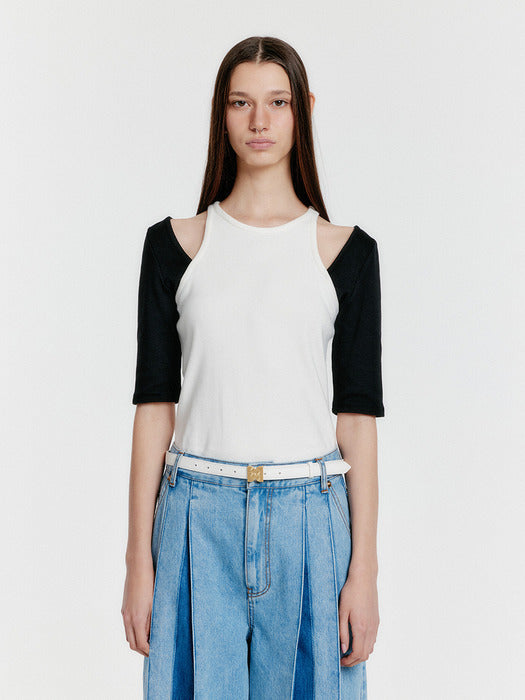 Eenk Youel Half Sleeve Cutout Top - Black/White