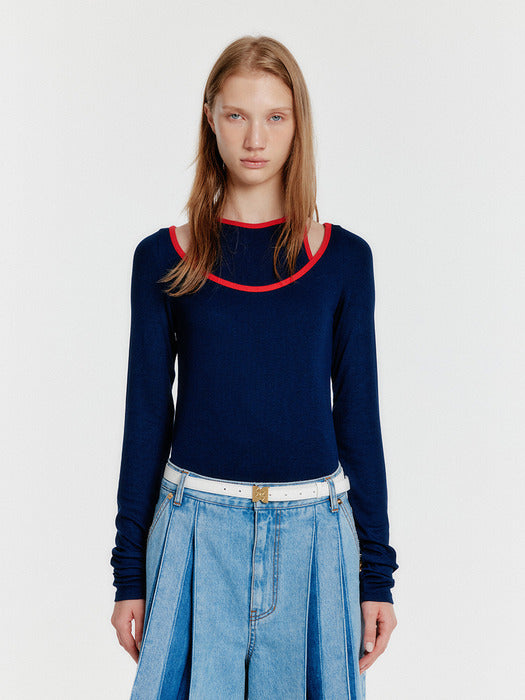 Eenk You Contrast Long Sleeve Jersey Top - Navy