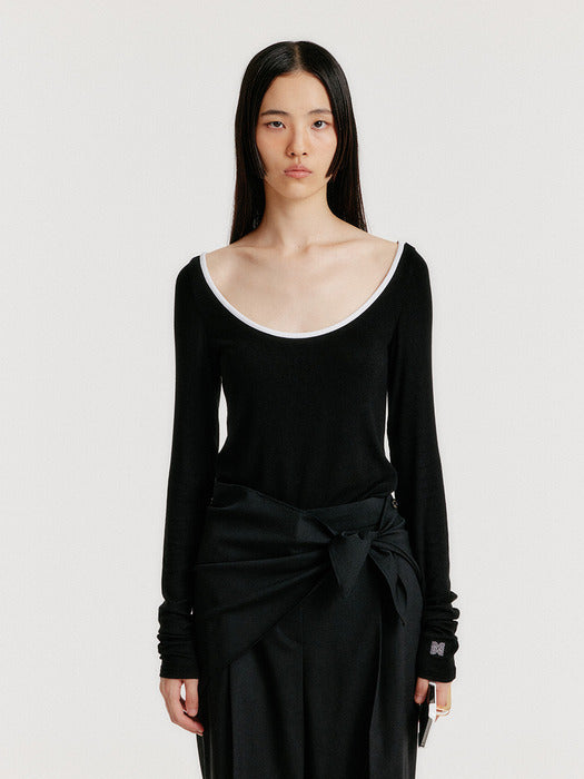 Eenk You Contrast Long Sleeve Jersey Top - Black