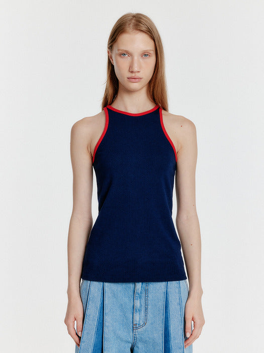 [EENK] Youe Contrast Halter Top - Navy