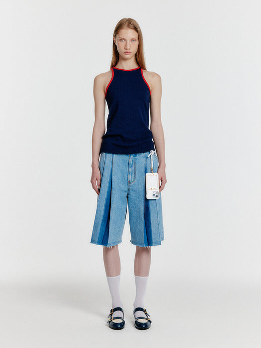 [EENK] Youe Contrast Halter Top - Navy
