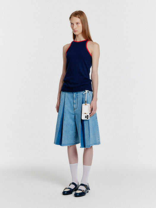 [EENK] Youe Contrast Halter Top - Navy