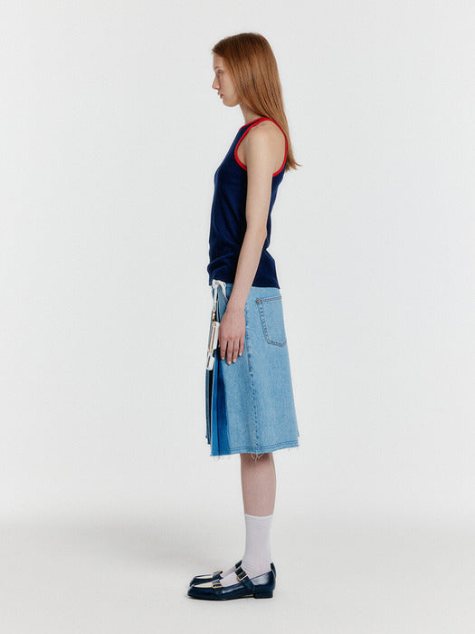 [EENK] Youe Contrast Halter Top - Navy
