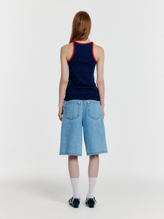[EENK] Youe Contrast Halter Top - Navy