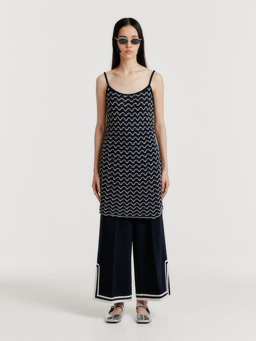 [EENK] Yutoni Lace Textured Knit Dress - Navy/Cream