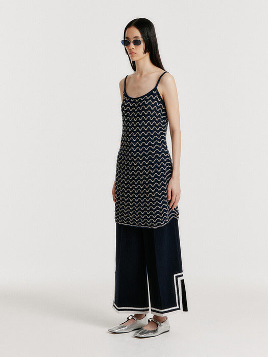 [EENK] Yutoni Lace Textured Knit Dress - Navy/Cream