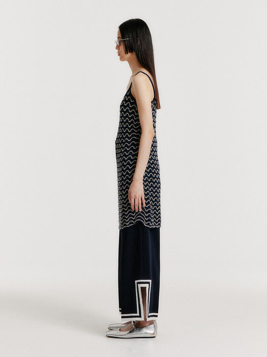 [EENK] Yutoni Lace Textured Knit Dress - Navy/Cream