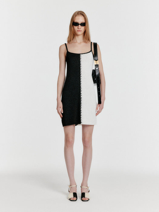 Eenk Yoom Stitched Color Block Knit Dress - Black/White