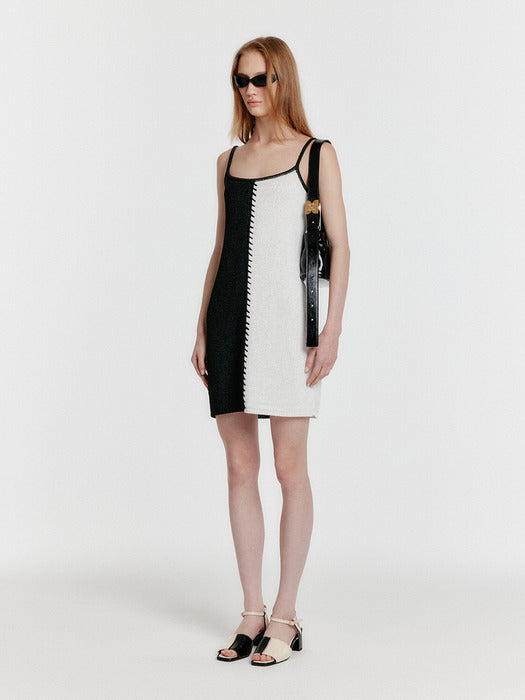 Eenk Yoom Stitched Color Block Knit Dress - Black/White