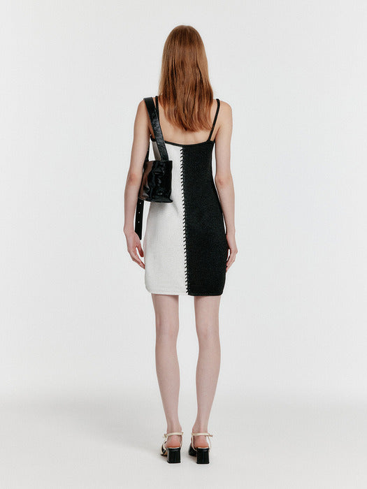 Eenk Yoom Stitched Color Block Knit Dress - Black/White